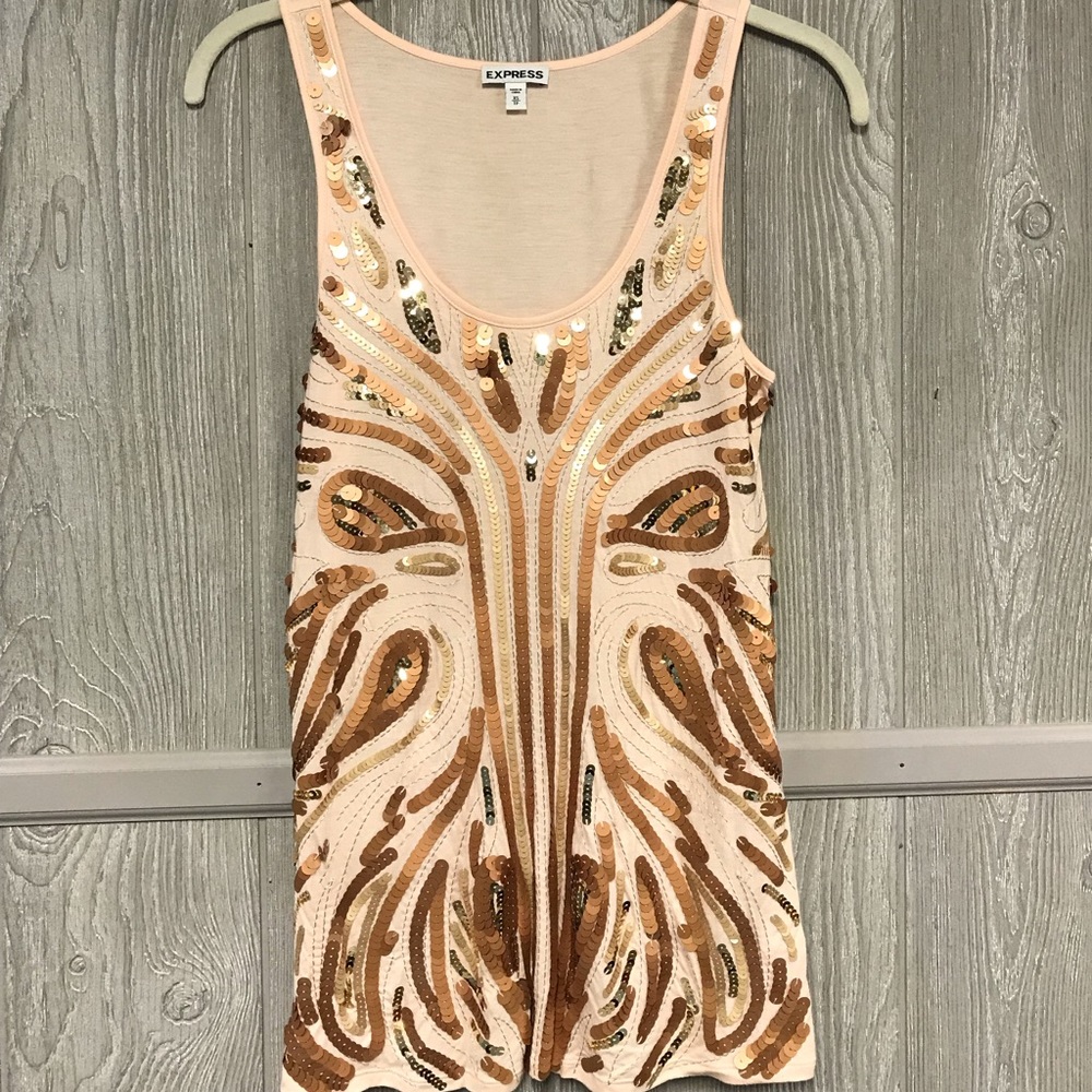 Peach Sequin Express Tank Top NWOT XS